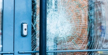 Smashed window in Greenwich